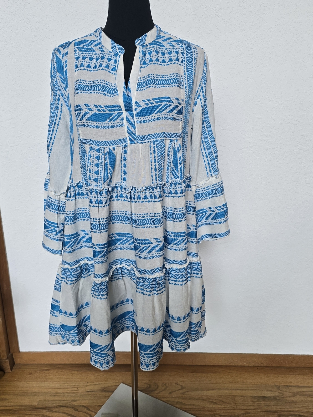 Elan Blue Patterned Tiered Women's Dress